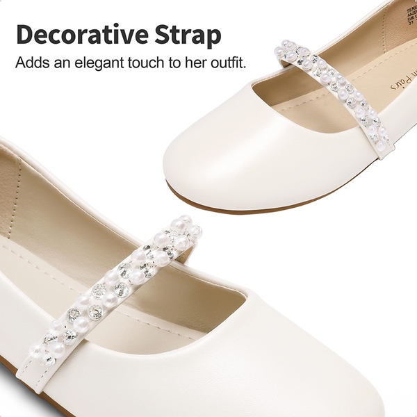 Girl's Strap Mary Jane Ballerina Flats - IVORY - 1